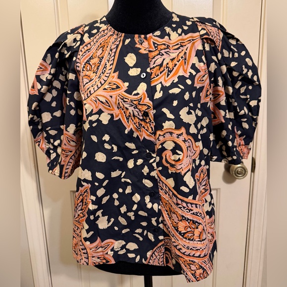 Who What Wear Tops - Who What Wear NWT Womens Bohemian Paisley Print Button-Front Top Puff Sleeves
